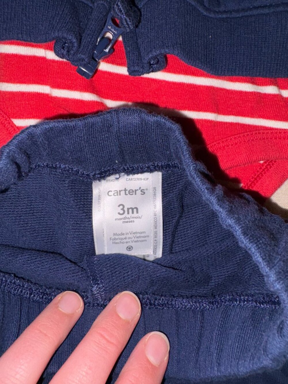 Carter’s Baby Boy 3pc Sport Set Navy Vest Red White Stripe Onesie Navy Pants 3M - Picture 2 of 4